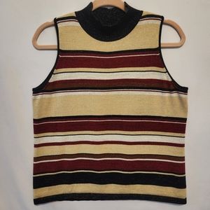 Metallic Knit Striped Mockneck Sleeveless Top